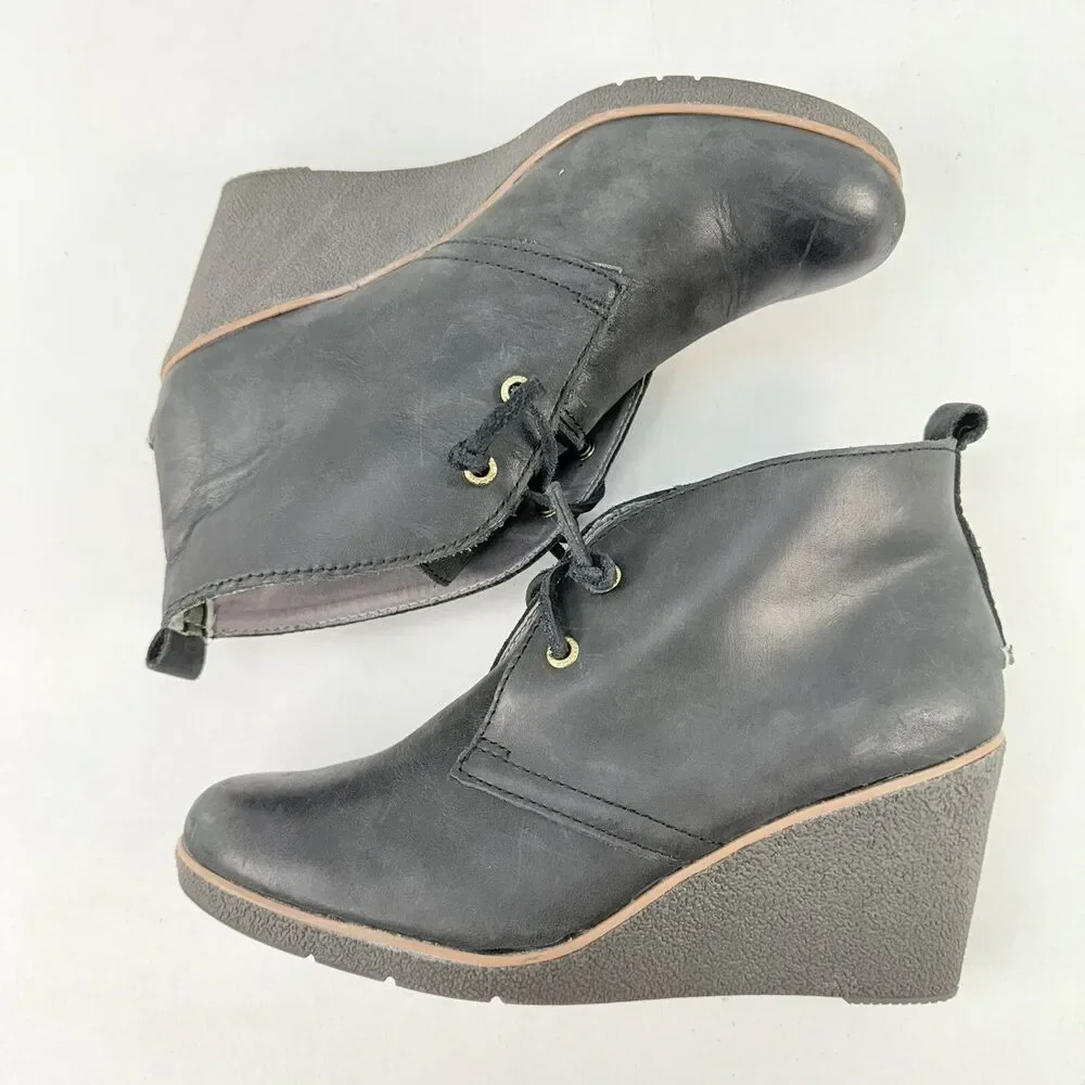 SPERRY Top Sider Harlow Black Leather Booties Wedge STS90491 Size 9.5 M